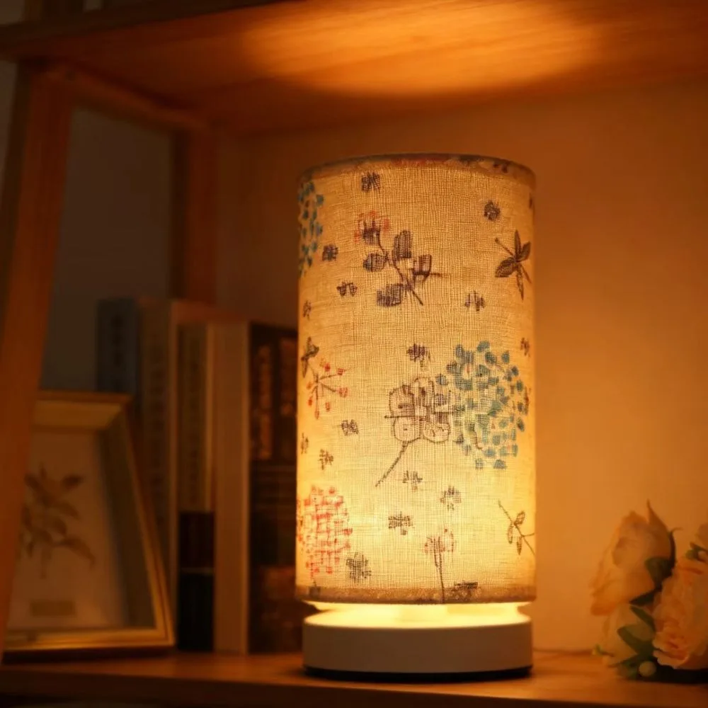 Simple LED Bedside Night Lamp USB Plug in Wooden Desktop Decoration Lamp Linen Three Colors Adjustable Table Lamp Living Room