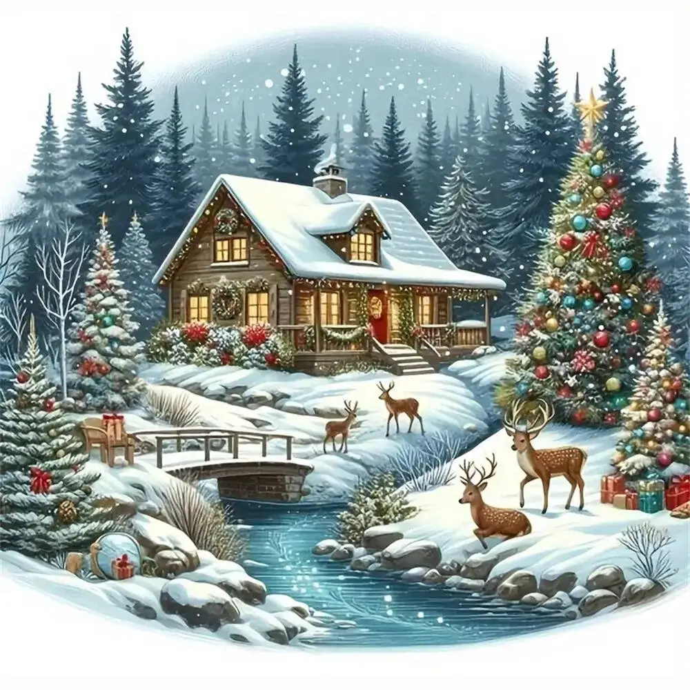 Diamant Stickerei Haus Landschaft Winter Diamant Malerei Weihnachtsbaum DIY geeignet für Anfänger Mosaik Wandkunst