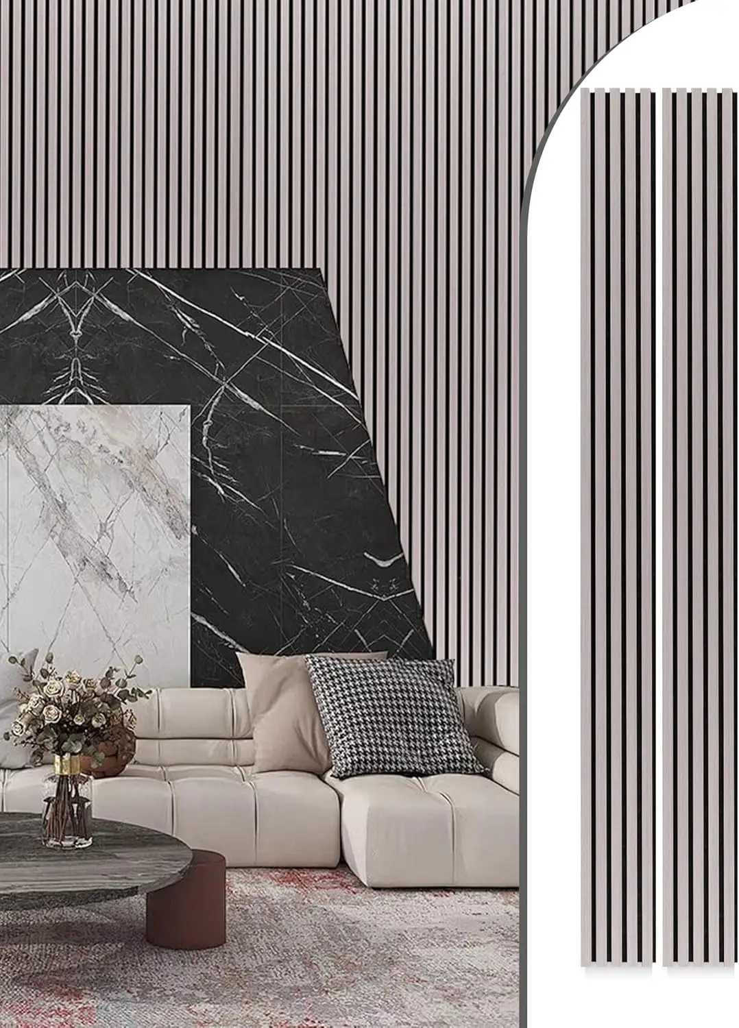

Soundproof Wood Wall Panels, Acoustic Fluted Design for Home & Office Decor, Silver Gray, 2 Pack