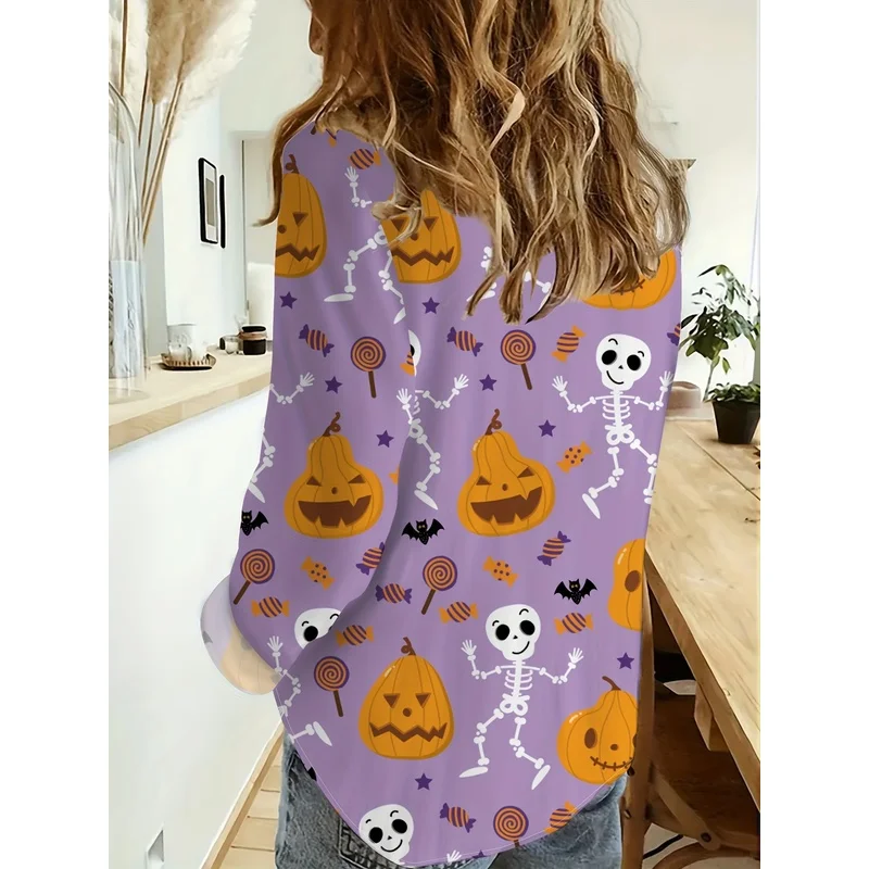 This year's new European and American Halloween cartoon funny skeleton pumpkin head printed shirt