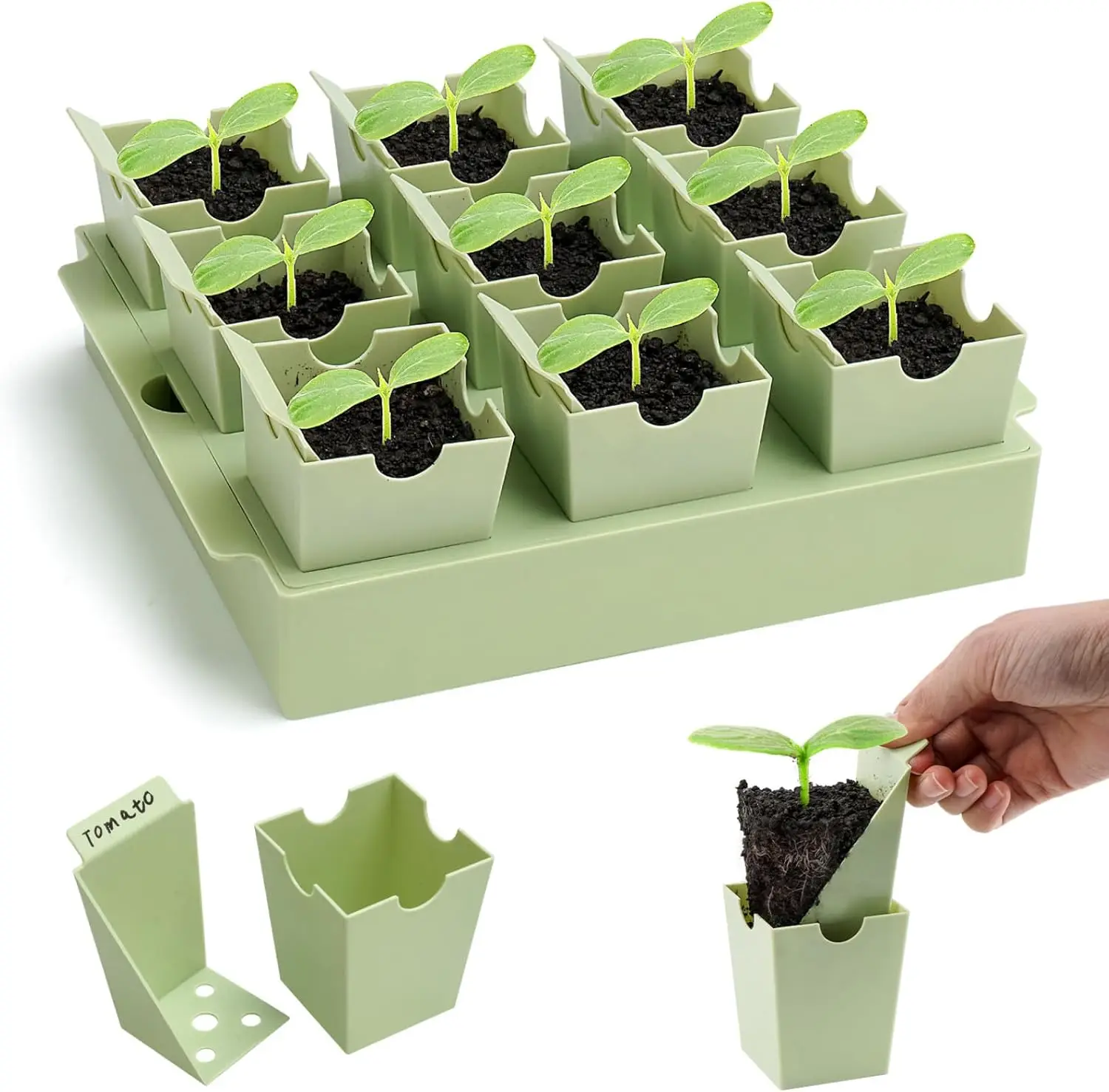 

Seed Starter Tray, Dual-Purpose Handles for Transplanting & Labeling, 9 Deep 2.3 in Cells, Extra-Thick Reusable Germinat