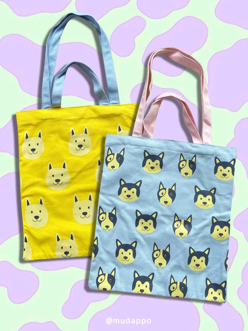 Thick Canvas Bag Large Capacity Shopping Bag with Cute Dog Print Korean Style Women's Shoulder Bag Daily Use Cotton Material