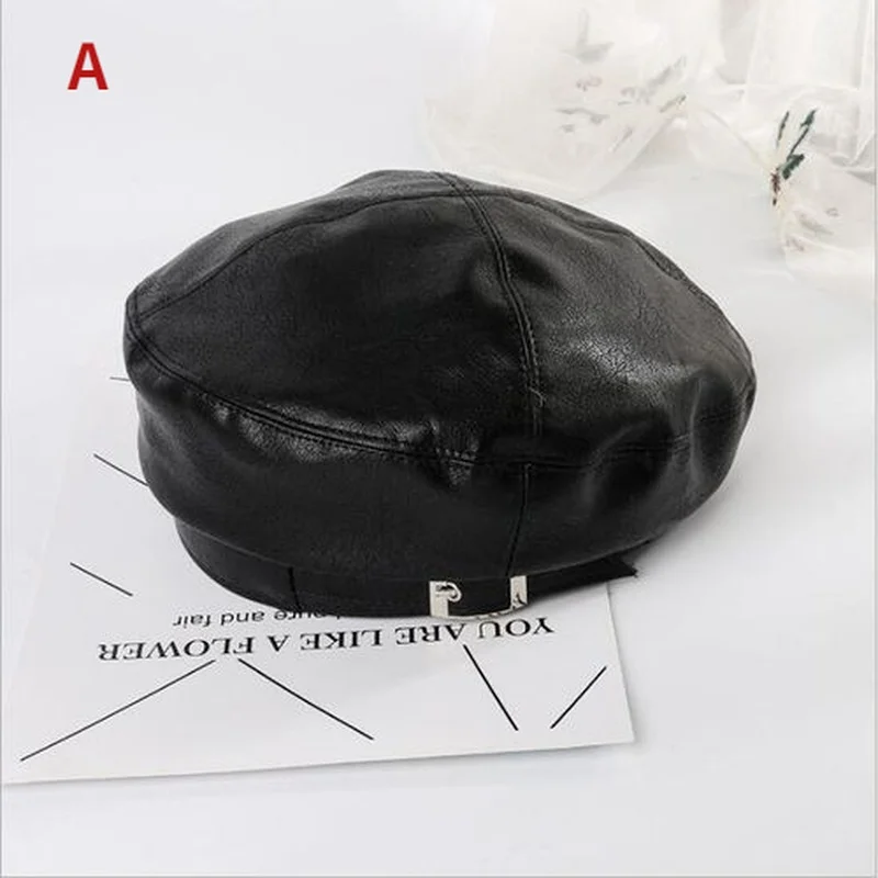 Beret Female Summer Pu Leather Net Red Ins British Retro Wild Painter Hat Temperament