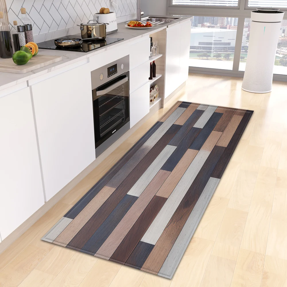 Wood Grain Kitchen Rug Entrance Doormat Bath Non-Slip Foot Mat Custom House Bedroom Living Room Floor Hallway Decoration Carpet