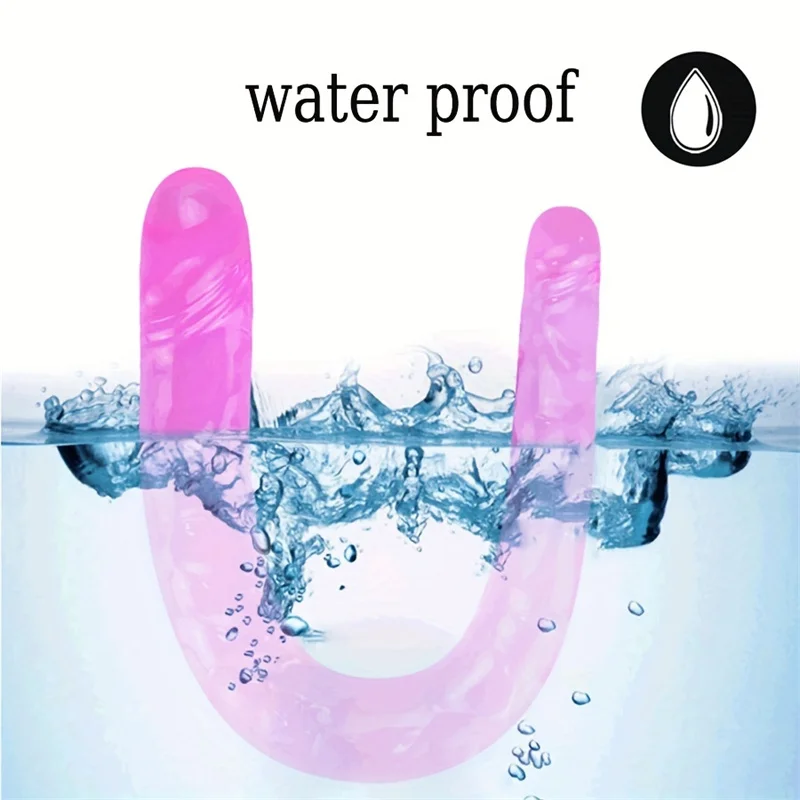 1PC Pink Soft Jelly Double dildo Vaginal Artificial Sex Toy Store Couple Female Gay Masturbator Anal Plug U-shaped view 3