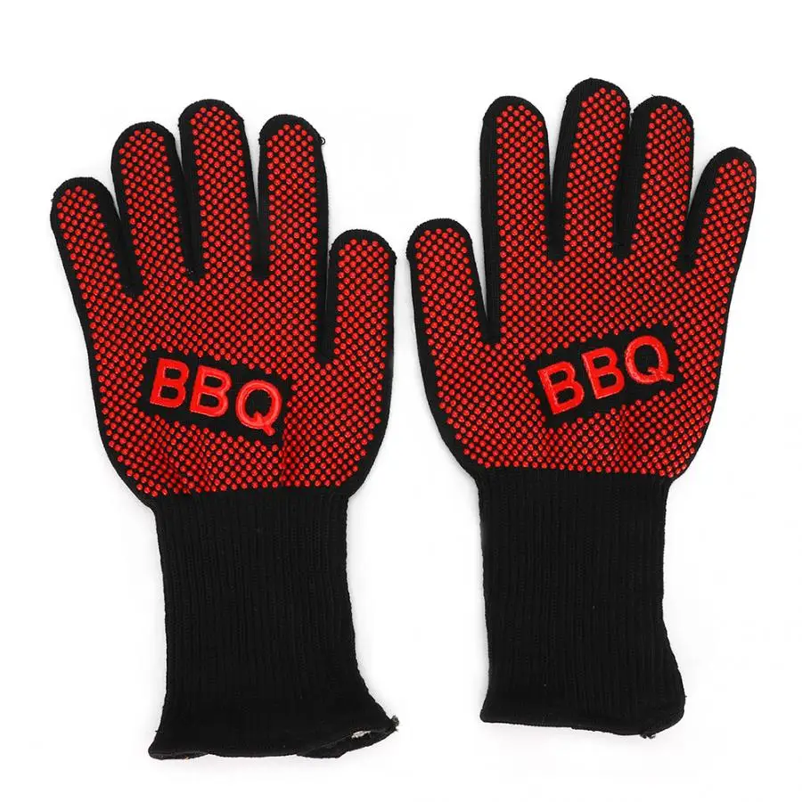 2Pcs 800 Degress Heat Resistant Fire Gloves Flame Retardant Antiskid Fireproof Grill Microwave Oven BBQ Baking Hand Protection