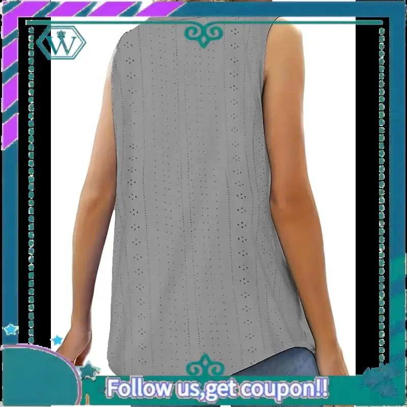 A09P Sommer-Tanktops für Damen, lockere Passform, plissierte Tuniken, U-Ausschnitt, ärmellose Spitzen-Tops, abgerundeter Saum, fließend