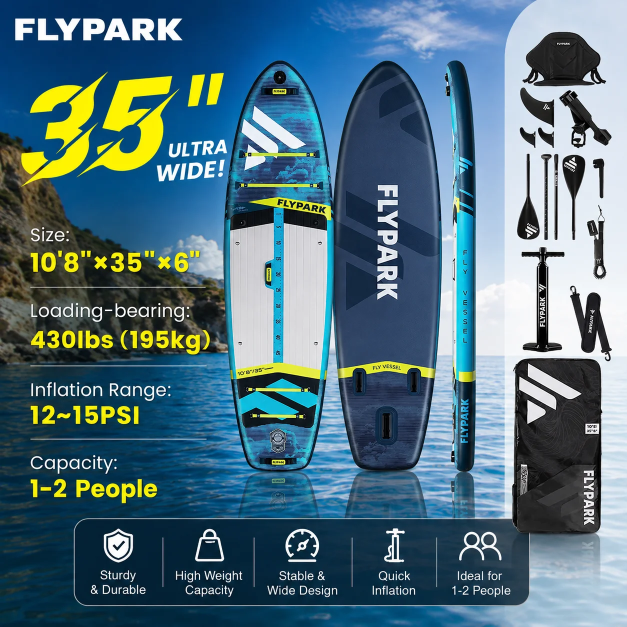 SUP Aufblasbares Paddleboard im Ocean Explorer-Stil, Outdoor-Wasserstation-Board, 11 Fuß, 325 * 89 * 15 cm, ultrabreites Design, geeignet für Familienreisen, Wasseryoga, Fitness, Angeln und Seen. Wird mit einem vollständigen Zubehörset geliefert, einschließlich Sitze und Paddel.