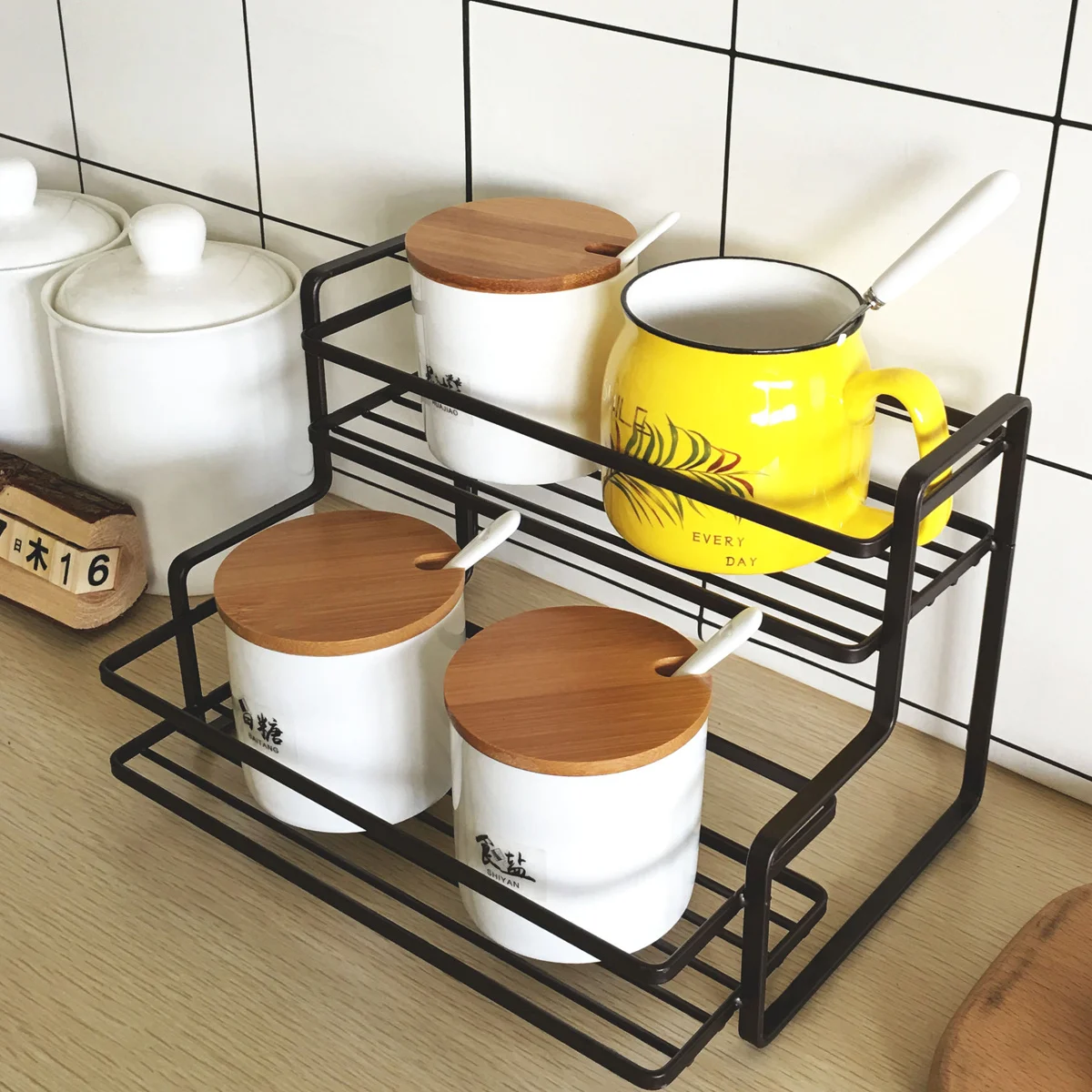 

1pc Kitchen Seasoning Shelf Premium Iron Double Layer Storage Rack For Spices Condiment Organizer Space Saving Small Items