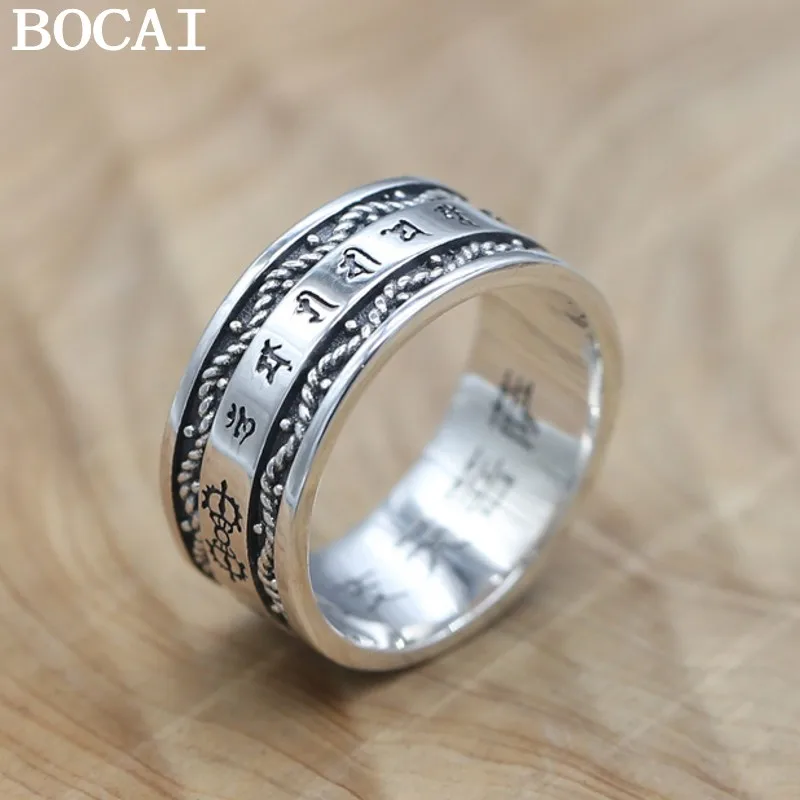 

BOCAI НОВОЕ кольцо из чистого серебра S925 с шестью символами, мантра Бодхисаттвы Мори Чжи Тиан