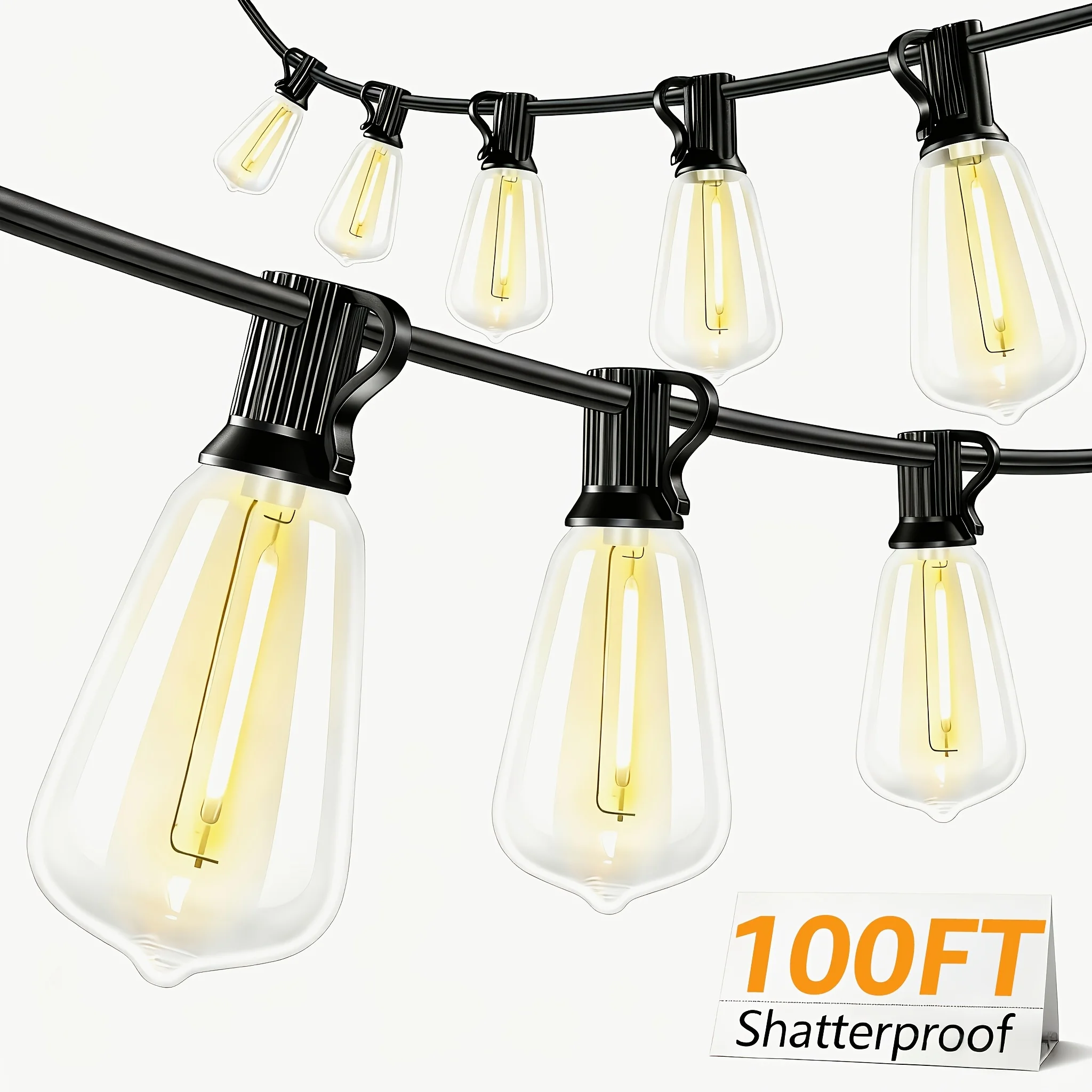 

Водонепроницаемые светодиодные уличные гирлянды длиной 50/100/150/200 футов - 2200K, ударопрочные лампы ST38, с регулировкой яркости и т.д.