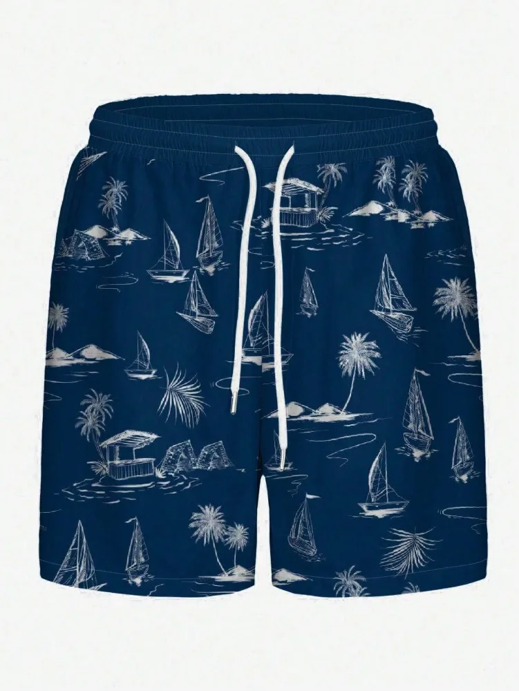 Men's Beach Shorts Drawstring Summer Men's swim Trunks Elastic Waist 3D Print  Breathable Short Streetwear