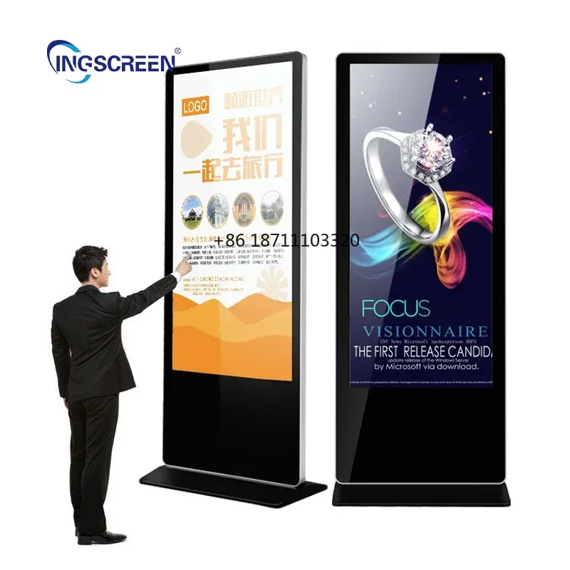 INGSCREEN Smart Kiosk Vertical LCD Advertising Display Interactive Panel Digital Signage Totem with Floor Standing Touch Screen