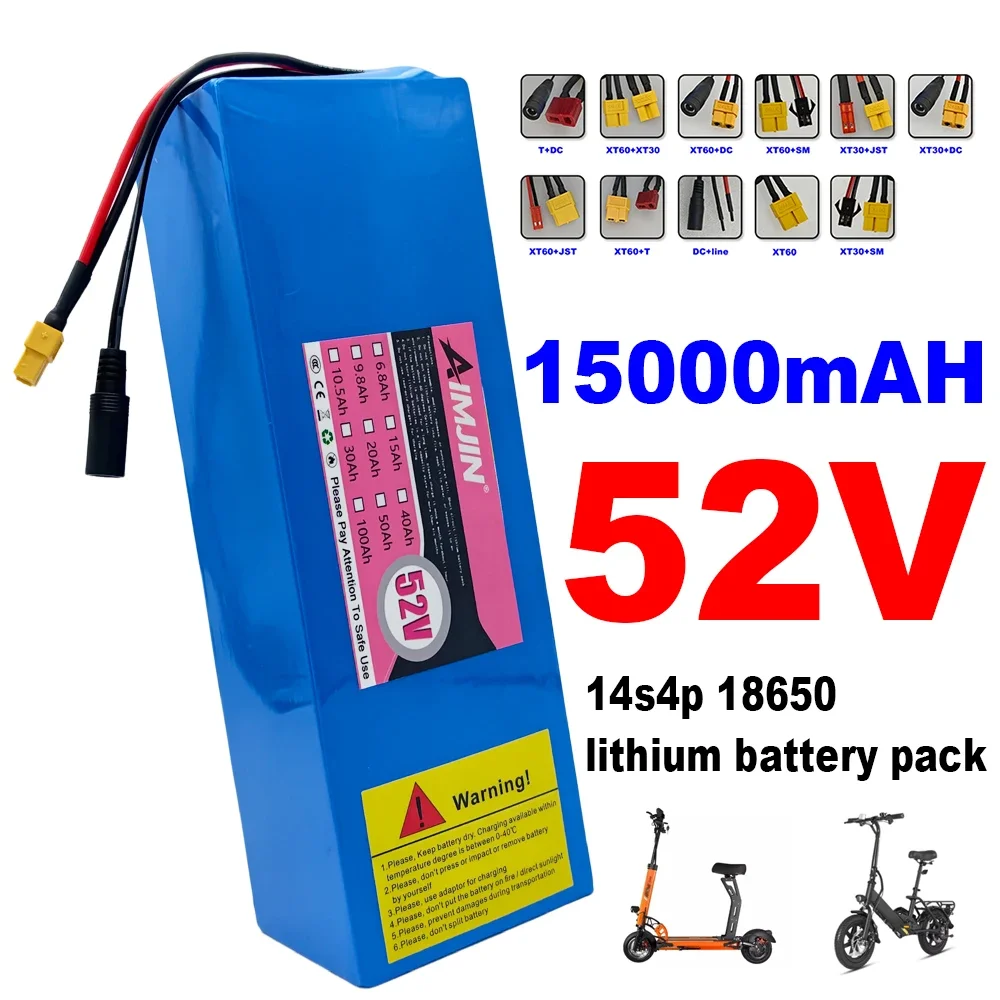 14S4P battery pack with BMS for Balance Car, Bike, Scooter, Tricycle 52V Battery 15000mAh 18650 Lithium Battery