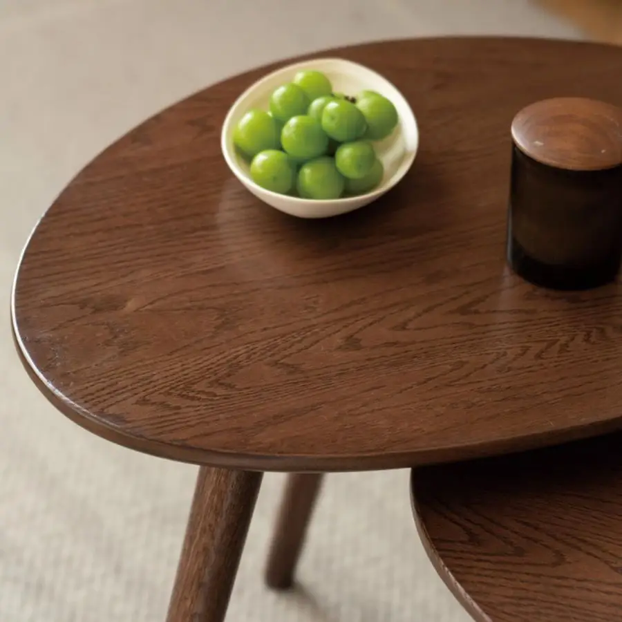 Oval Nesting Table, Mid Century Coffee Tables for Living Room,Solid Oak Wood Side Table,Triangle Tabletop with 3 Legs,Minimalis