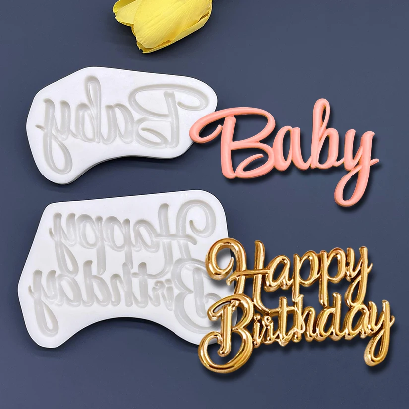 Happy Birthday Baby Silicone Sugarcraft Mold Resin Tools Cupcake Baking Mould Fondant Cake Decorating Tools