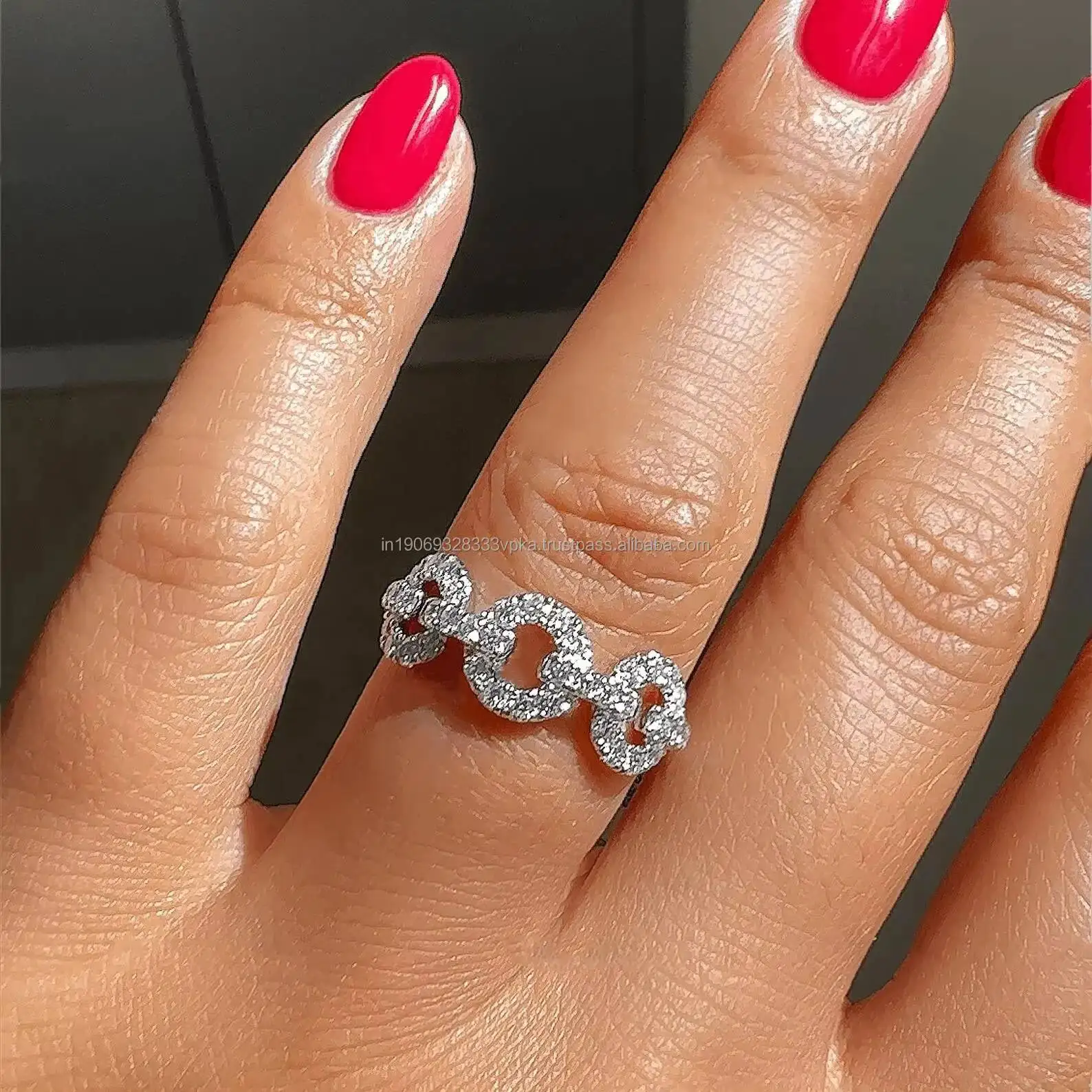 Iced Out Style Moissanite Diamond Cuban Ring Men’s Pave Set 925 Sterling Silver Chain Link Band Hip Hop Style Bling Jewelry