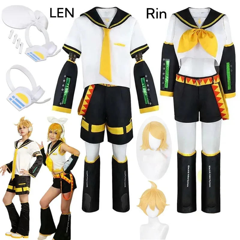 

Anime Kcagamine Rin Len Cosplay Costumes Brother Sister Uniform Halloween Party Yellow Wigs Christmas Comic Con Outfits