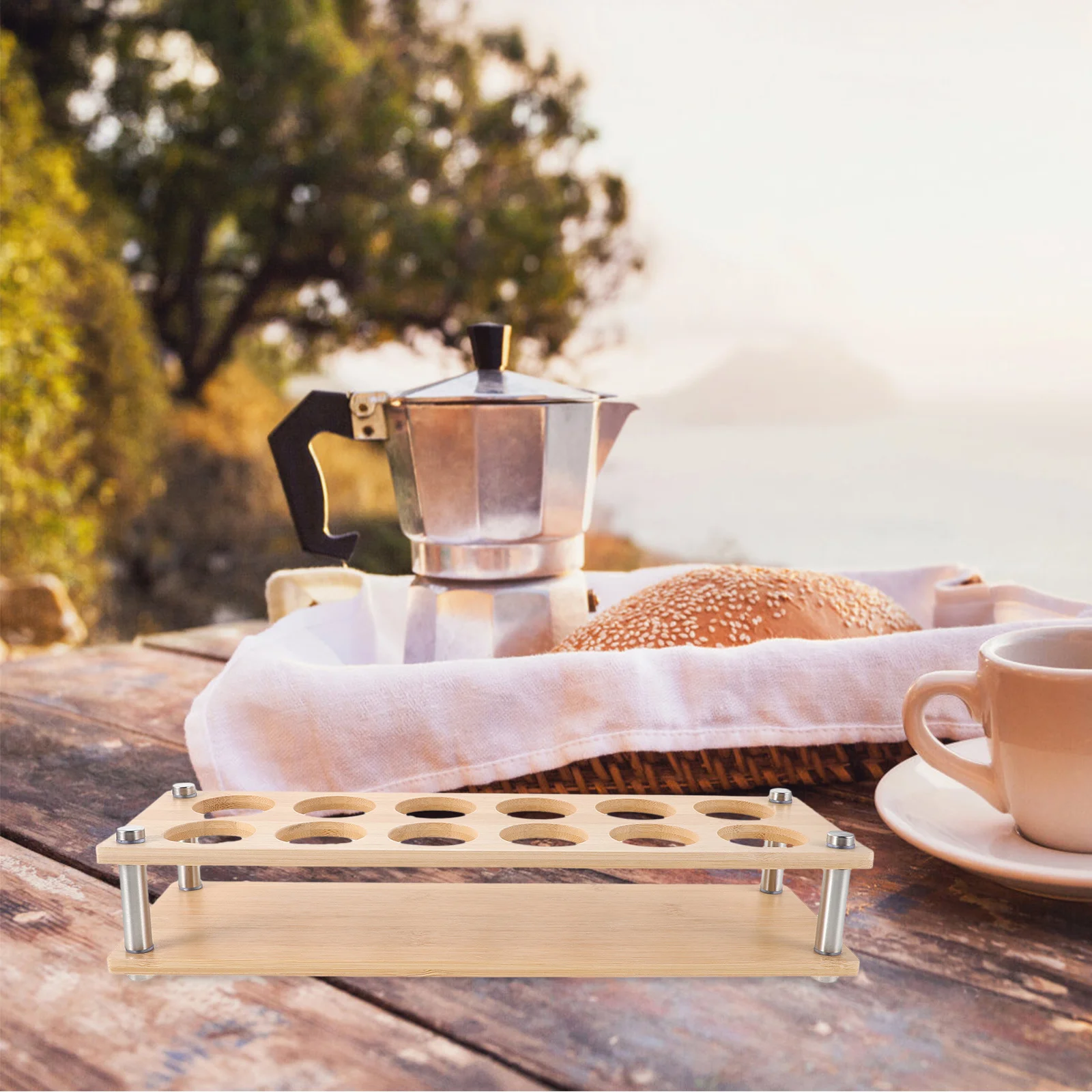 

Wooden Shot Glass Holder: Space Saving Bar Rack For Home Kitchen Wine Stemware Display Bamboo Organizer Shelf