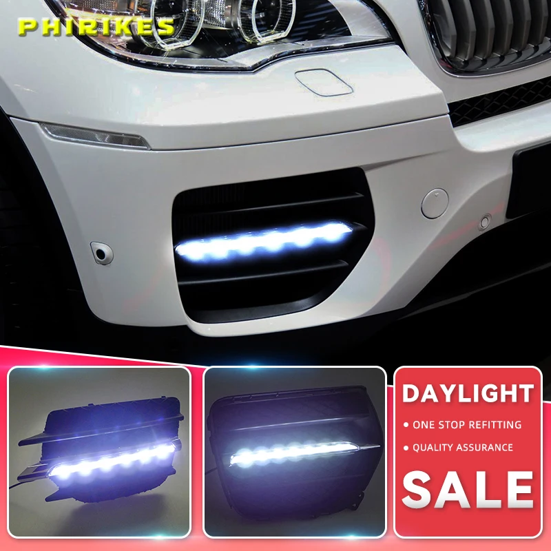 2pcs For BMW X6 E71 2009-2013 6000K White Light LED Daytime Driving Running Light DRL Car Fog Lamp