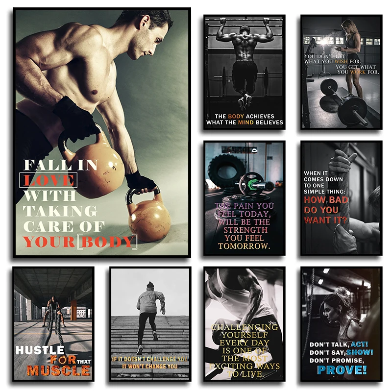 Fitness Posters Motivational Inspirational Quotes Prints Canvas Painting Bodybuilding Wall Art Picture for Office Gym Home Decor