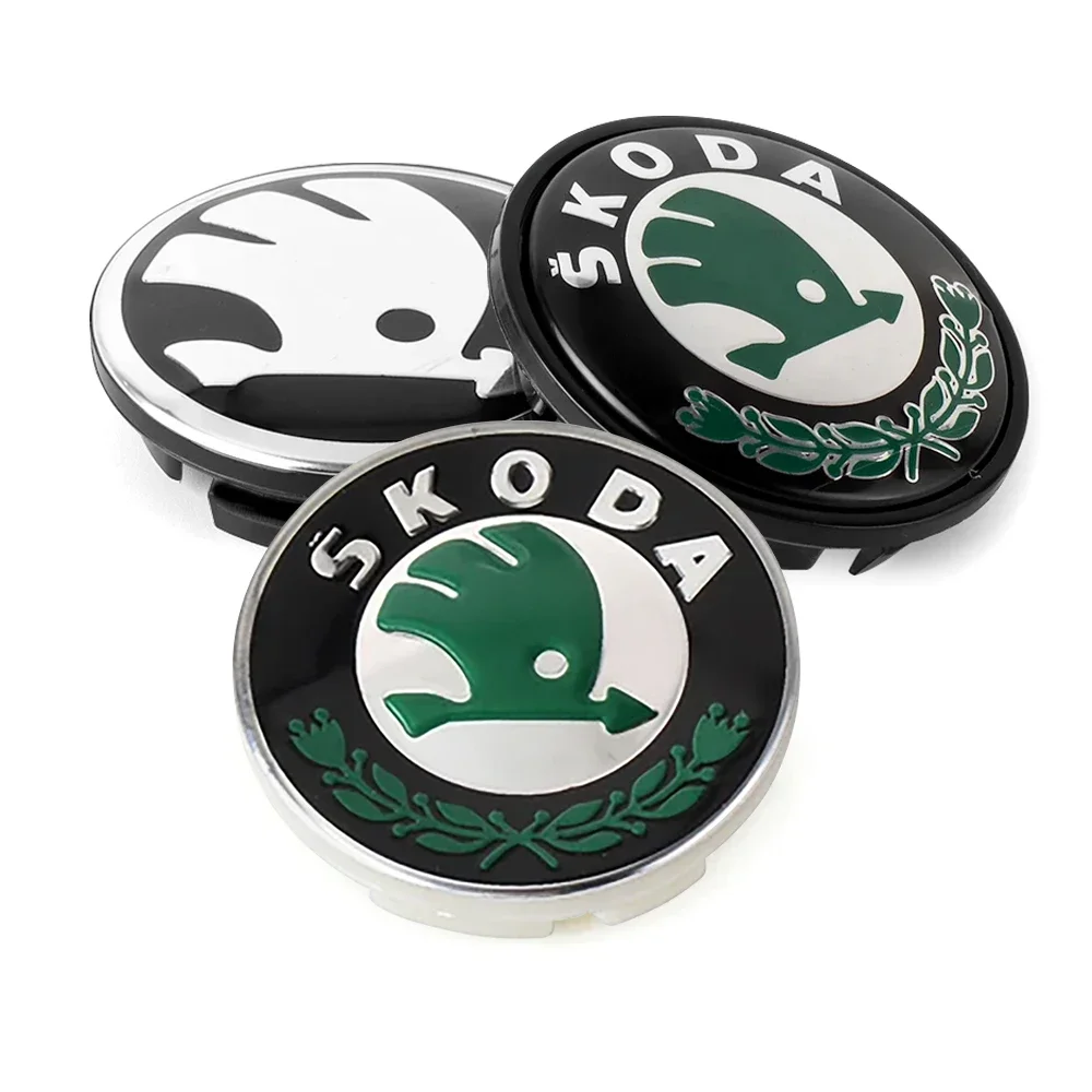 4Pcs Car Wheel Center Cap Emblem Hub Covers Badge Accessories For Skoda Fabia Octavia Karoq Kodiaq Kamiq Superb Rapid Citigo