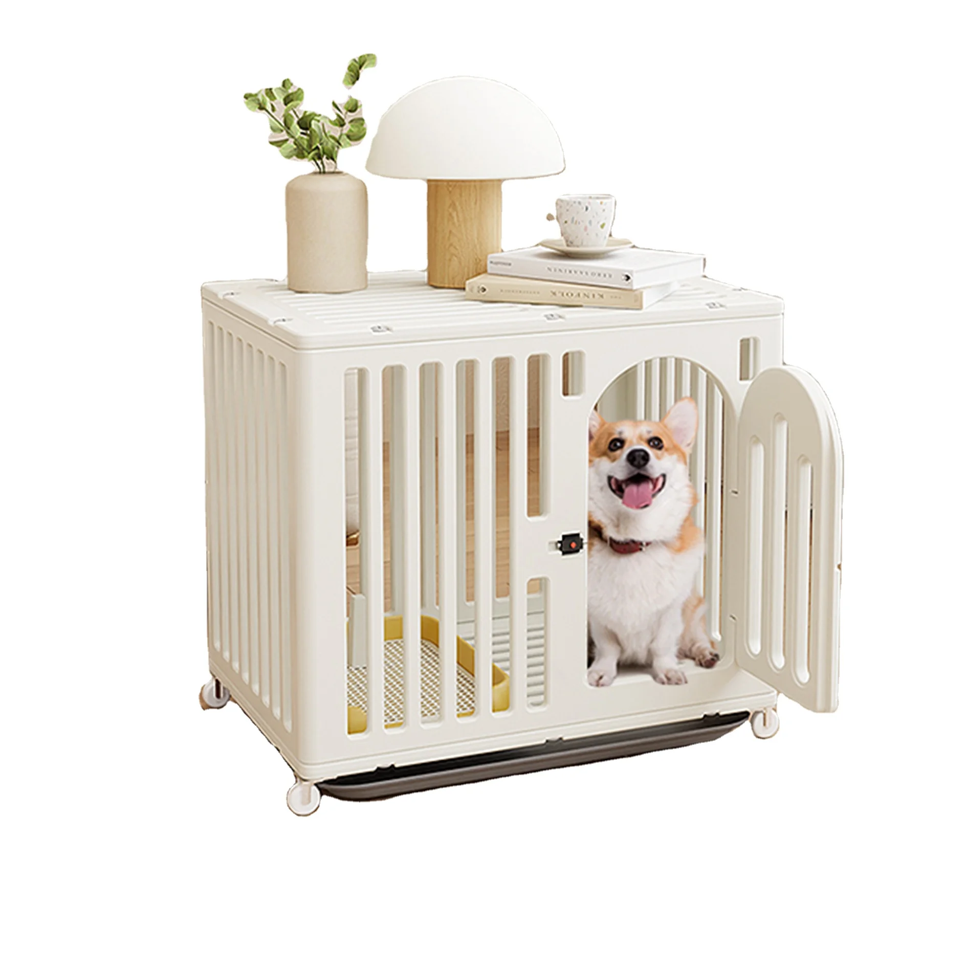 

MOFESIPI Heavy Duty Dog Crate for Medium Small Dogs With Lockable Wheels Pet Cage Indoor Outdoor with Door and Removable Trays