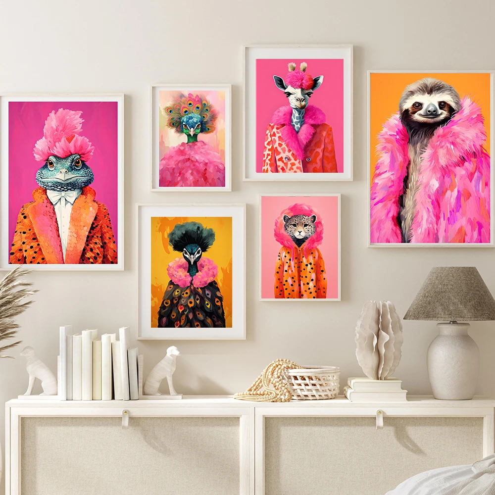 Colorful Animal Fashion Art Poster Prints Maximalist Wall Art Canvas Painting Portraits Cute Hipster Print Wall Art Home Decor