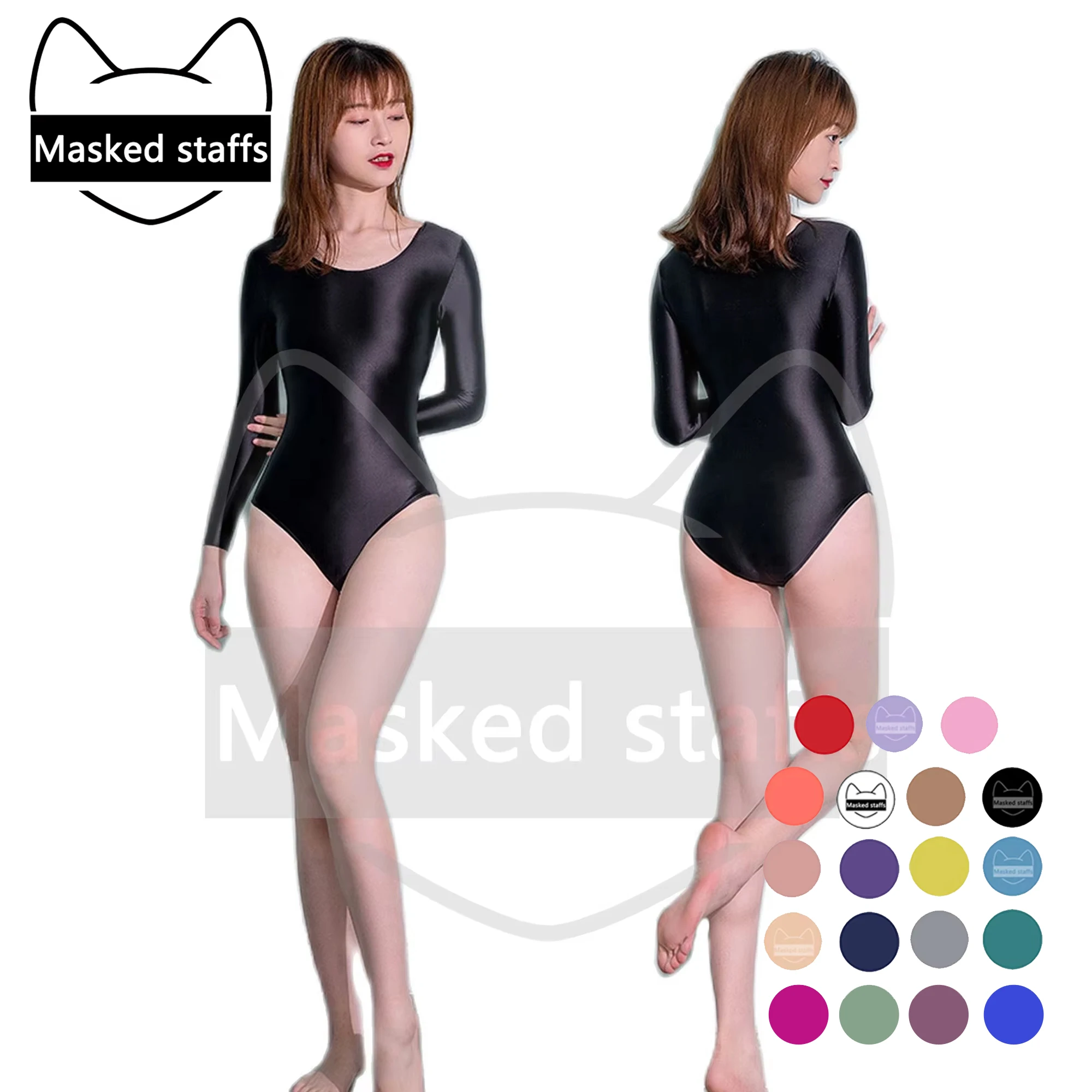 

New Sexy women Silky glossy High fork One-piece swimsuit Tights Oily Rompers Bodysuit Crew neck top with bottoming