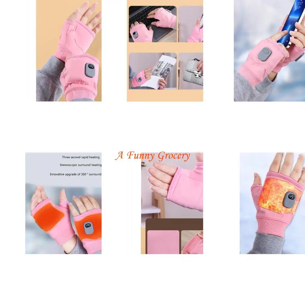 

652E Winter Half-finger USB Heating Gloves Lip Cover Warmth Fingerless Mittens Skiing Fishing Heated Glove
