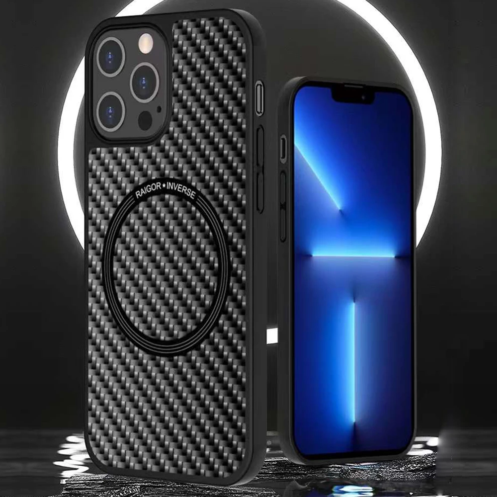 Magnetic Real Matte Carbon Fiber Soft TPU Phone Case for iPhone 13 Pro iPhone 13 Pro Max Shell MagSafe Wireless Charging