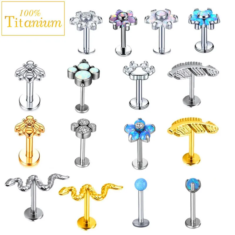 ASTM F136 G23 Titanium Labret Piercing Lip Studs Daith Cartilage Conch Tragus Helix Piercing Ear Nails Opal Zircon Earrings Hoop