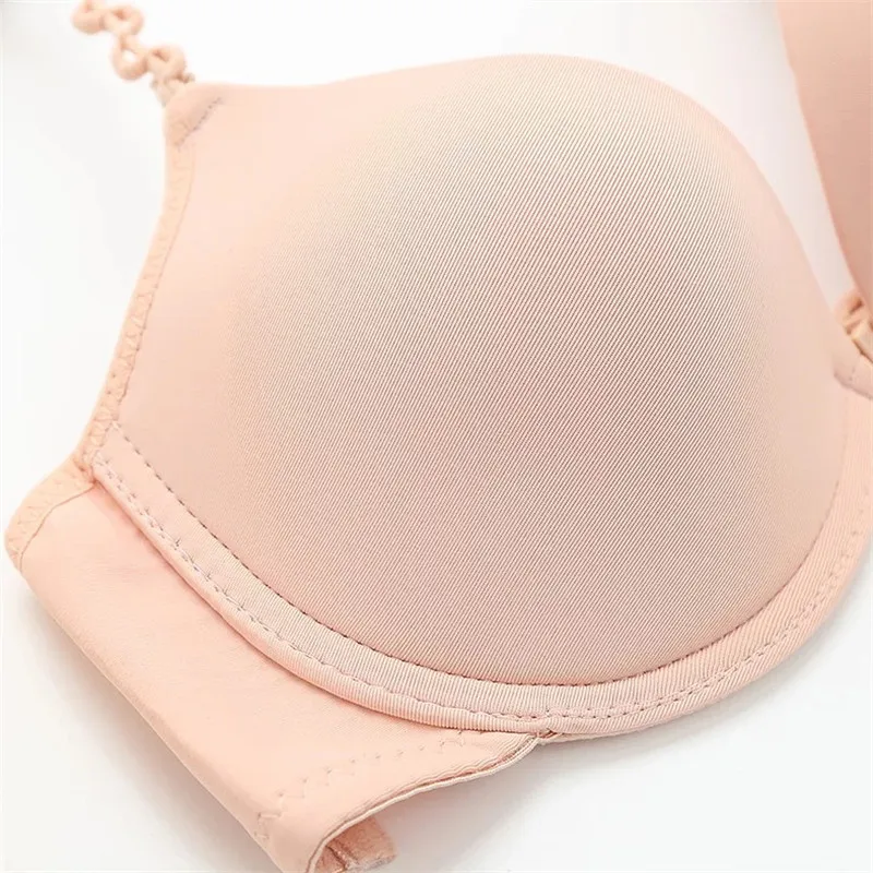 Fashion Solid Color Bra V-neck Smooth Comfortable Gathering Bra Push Up Lingerie Adjustable Women\'s Underwear Front Button Top