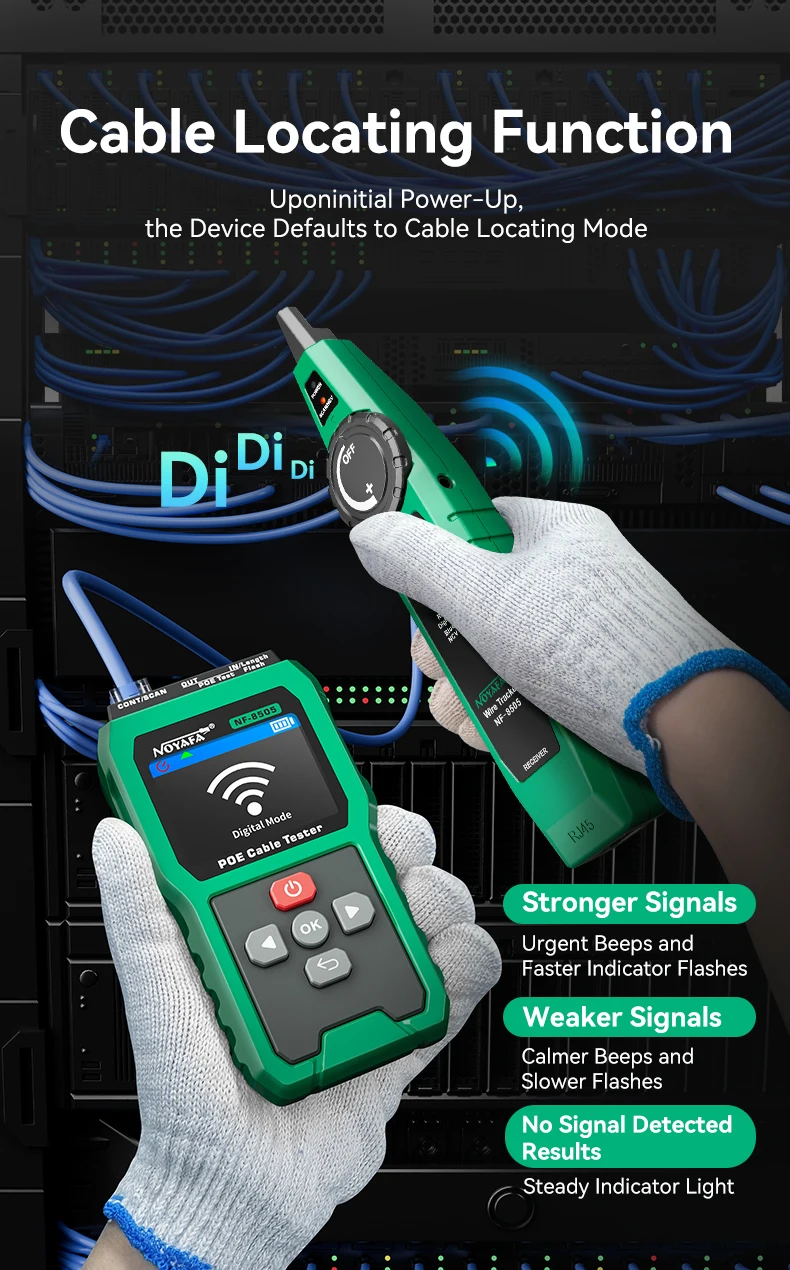 NOYAFA Netzwerkkabel-Tester RJ45 Kabelverfolgungsgerät NF-8505 Störungsfreier Kabeltester PoE-Prüfer Fehlerdistanz-Messgerät – Detail 9