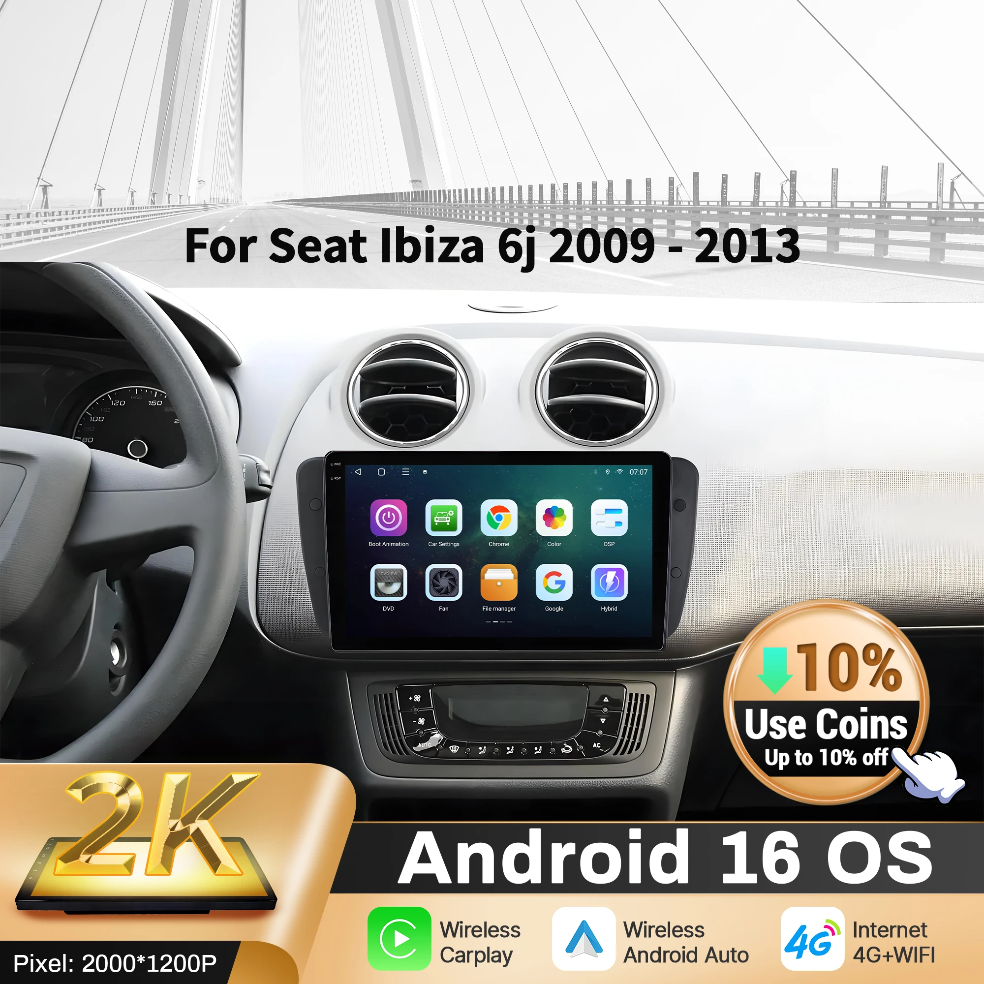 

9 inch Car Radio Android 16 For Seat Ibiza 6j 2009-2013 BT Carplay Multimedia Navigation Head Unit 2K QLED Screen