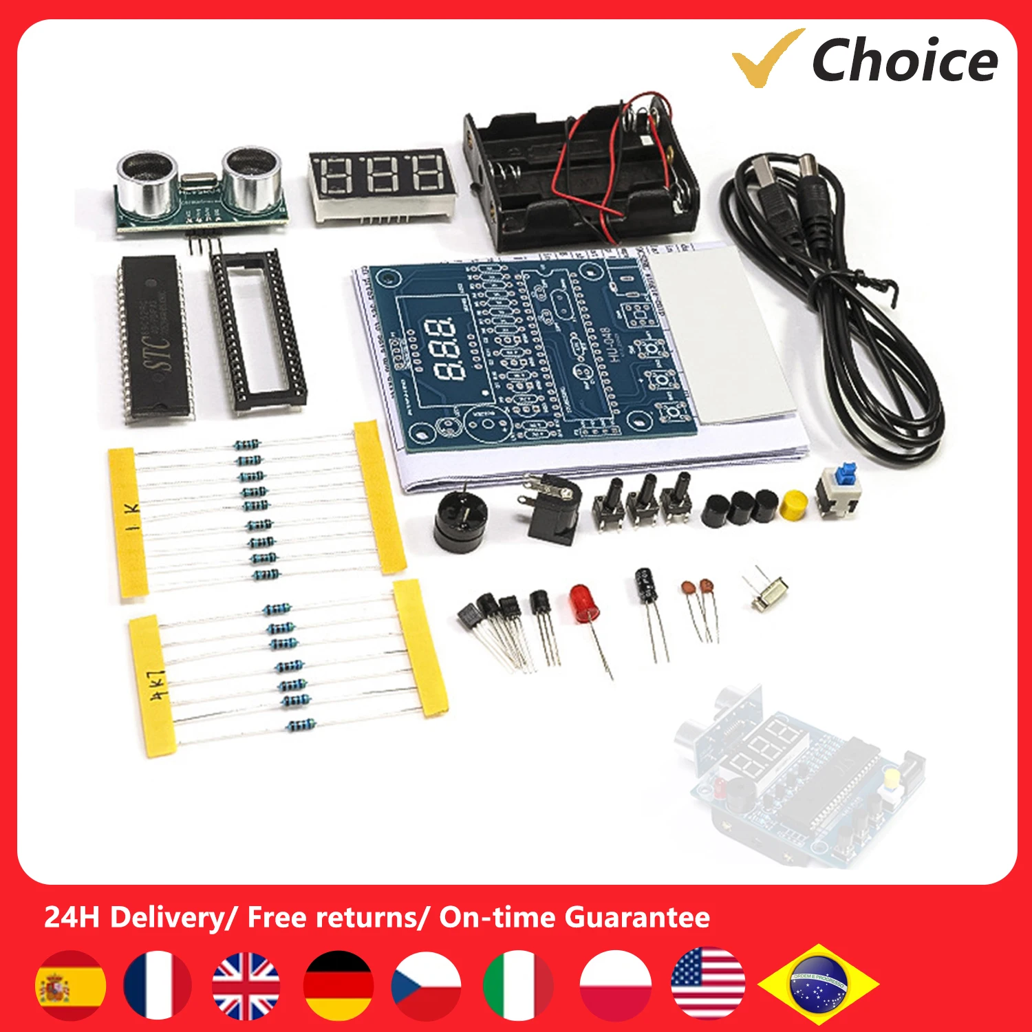 Distance Measuring  Distance Measuring Instrument Based 51 Microcontroller Designed Reversing Alarm DIY Electronic Soldering Kit