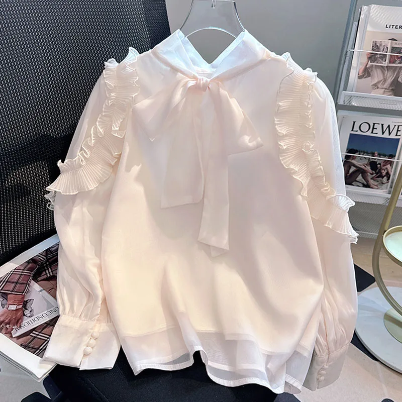 

Women Blouse Shirt New Long Sleeve Stand Collar Lace-up Chiffon Blouse Shirt Women Tops Blouses Shirts Blusas Camisas 2025 Q563