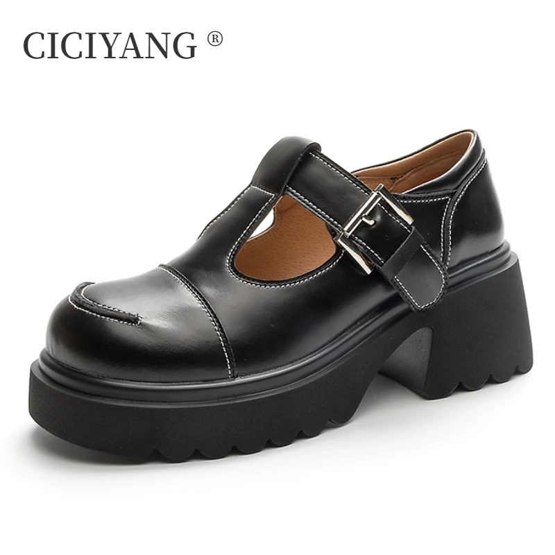 CICIYANG High Heel Mary Jane Loafers Women 2024 Autumn New Korean Girl Cute JK Leather Shoes Cowhide Handmade Lolita Shoes