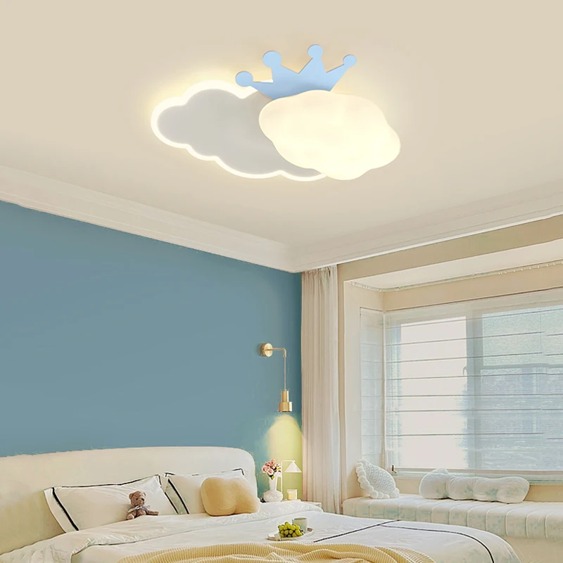 Modern Cloud Led Ceiling Lights Blue Pink Crown Chandelier For Children Boy girls Bedroom Nursery Kids Room Cartoon Ceiling Lamp