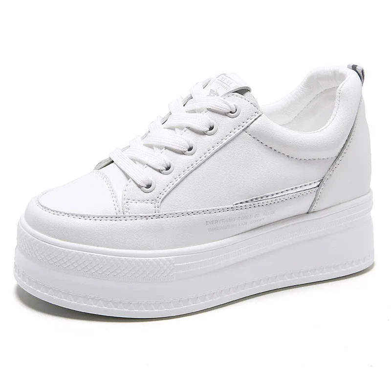 

7cm Microfiber Leather Women Casual Shoes White Platform Wedge Hidden Heel Shoes White Shoes Chunky Sneakers Skateboard