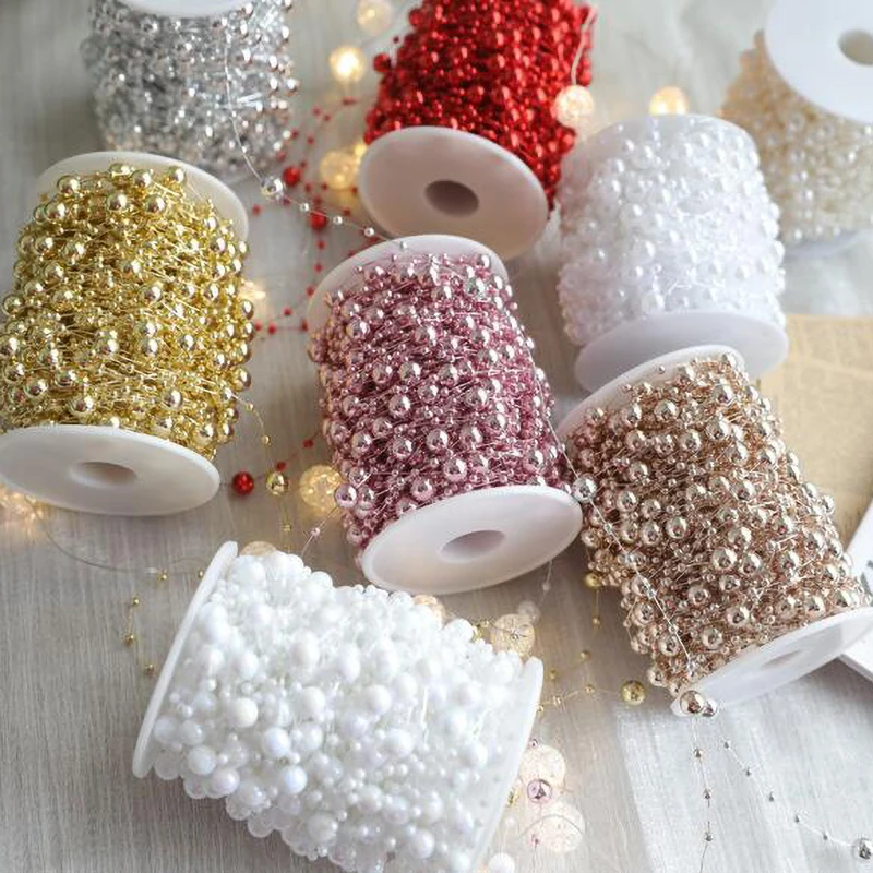 10M Multi-Color Bead Flower Wreath Pearl String Fish Chain Ribbon DIY Christmas Gift Packaging Decoration 0.8CM Wide view 3