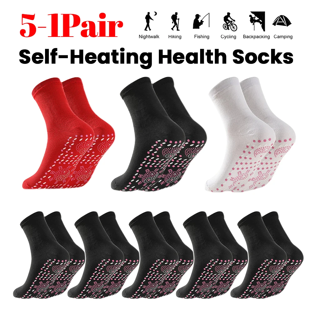 여성용 슬리밍 건강 겨울용 온열 건강 관리 양말 5-1쌍, 자가 발열 마사지 요법 양말