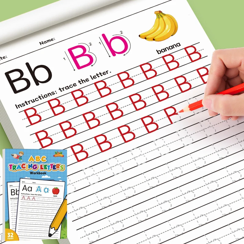 كتاب تمرينات الكتابة اليدوية لأرقام ABC والإنجليزية للأطفال في مرحلة ما قبل المدرسة، خط تطوير مهارات الرياضيات والحروف