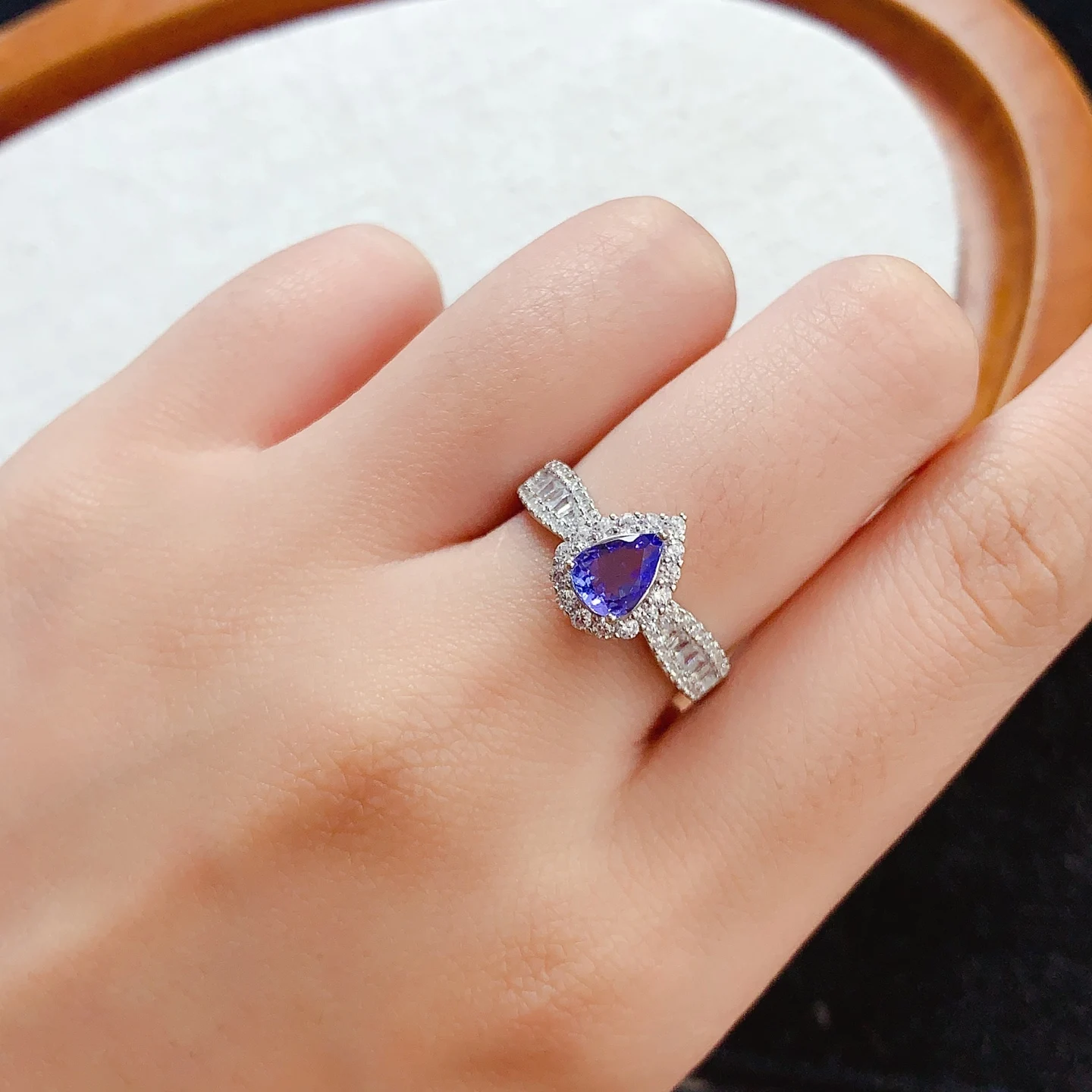 Engagement Ring for Women 5x7mm Natural Tanzanite Ring with Certificate 925 Silver Tanzanite Fine Jewelry with Gold Plating
