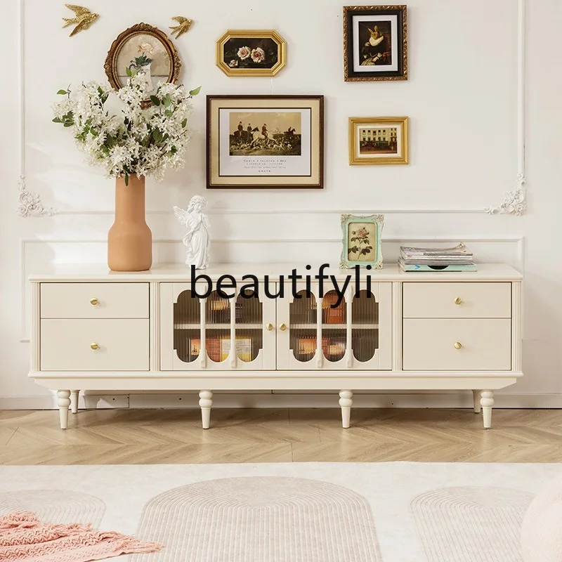 

French retro all-solid wood TV cabinet living room light luxury American coffee table combination furniture