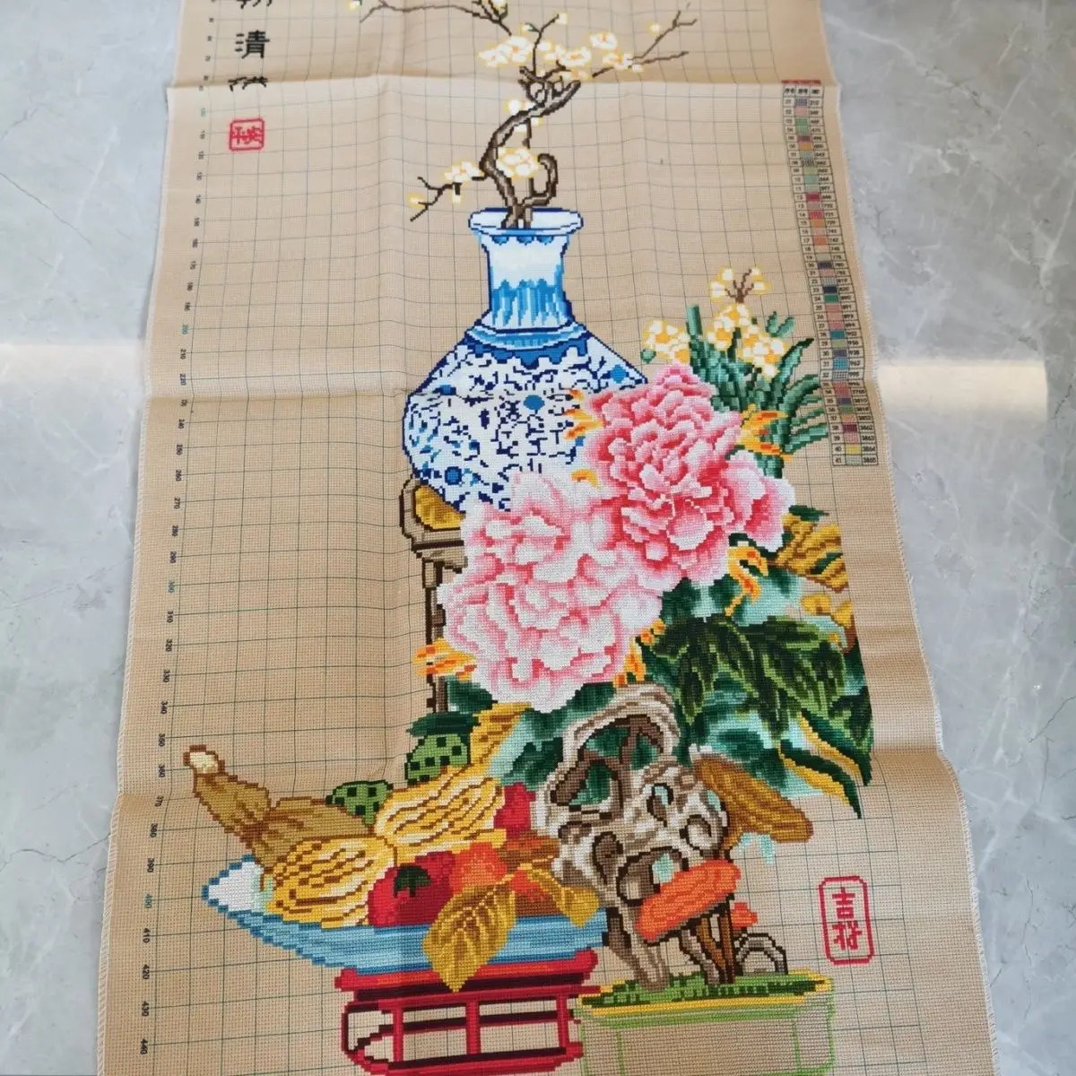 

[Pure handmade cross stitch finished product]Qing Dynasty's Second Painting Heart Size 105 * 51 Study Restaurant Entrance