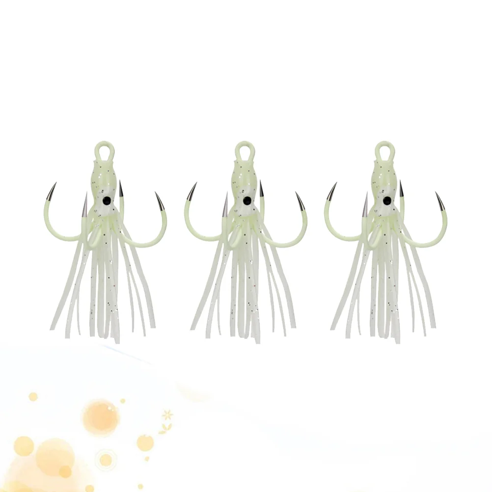 3pcs Noctilucent Octopus Squid Baits Four Hook Claw Hooks Swivel Four Anchor Hook Night Light Fishing Tackles (18 Size L)