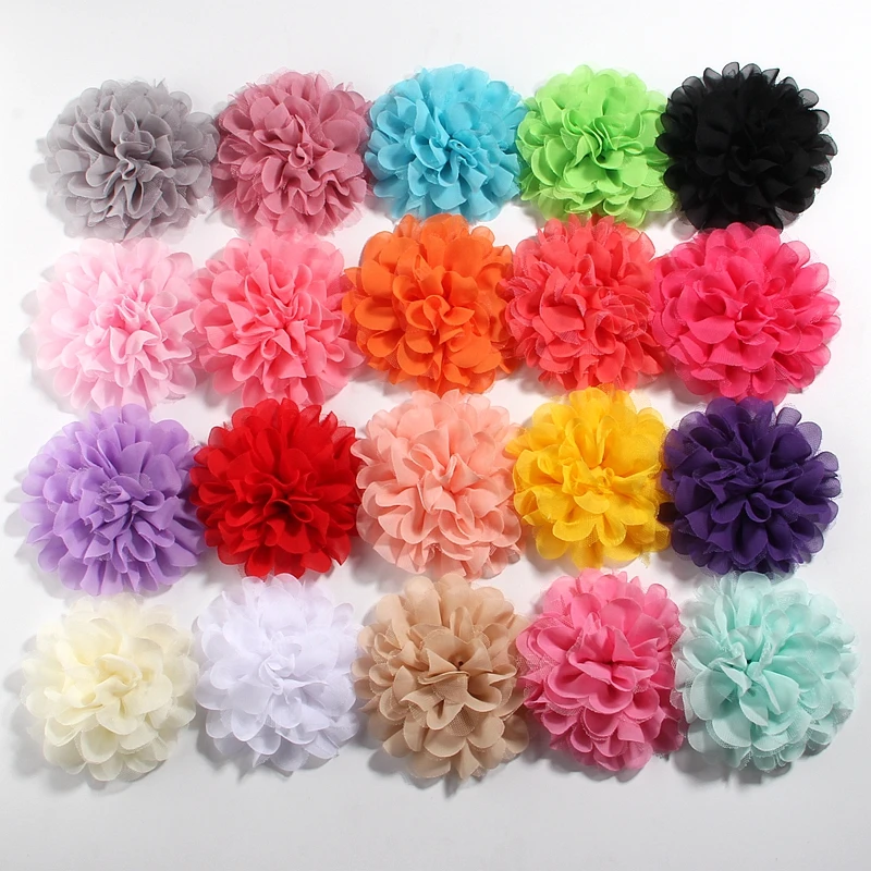 

50PCS 4.4"11CM New Chiffon Mesh Flowers For Hair Accessories Fluffy Fabric Lace Flower For Kids Girls HeadWear Headbands