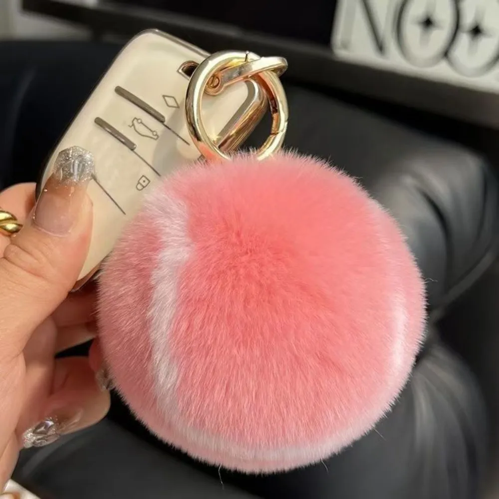 Fashion Soft Plush Tennis Keychain Fluffy PomPom Premium Texture Plush Pendant Car Ornament Backpack Decor