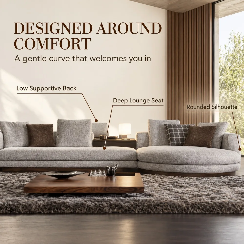 Modern Italian Curved Modular Sofa Set, 7‑Seater Fabric Lounge Couch with Round Chaise for Villa Apartment Living Room